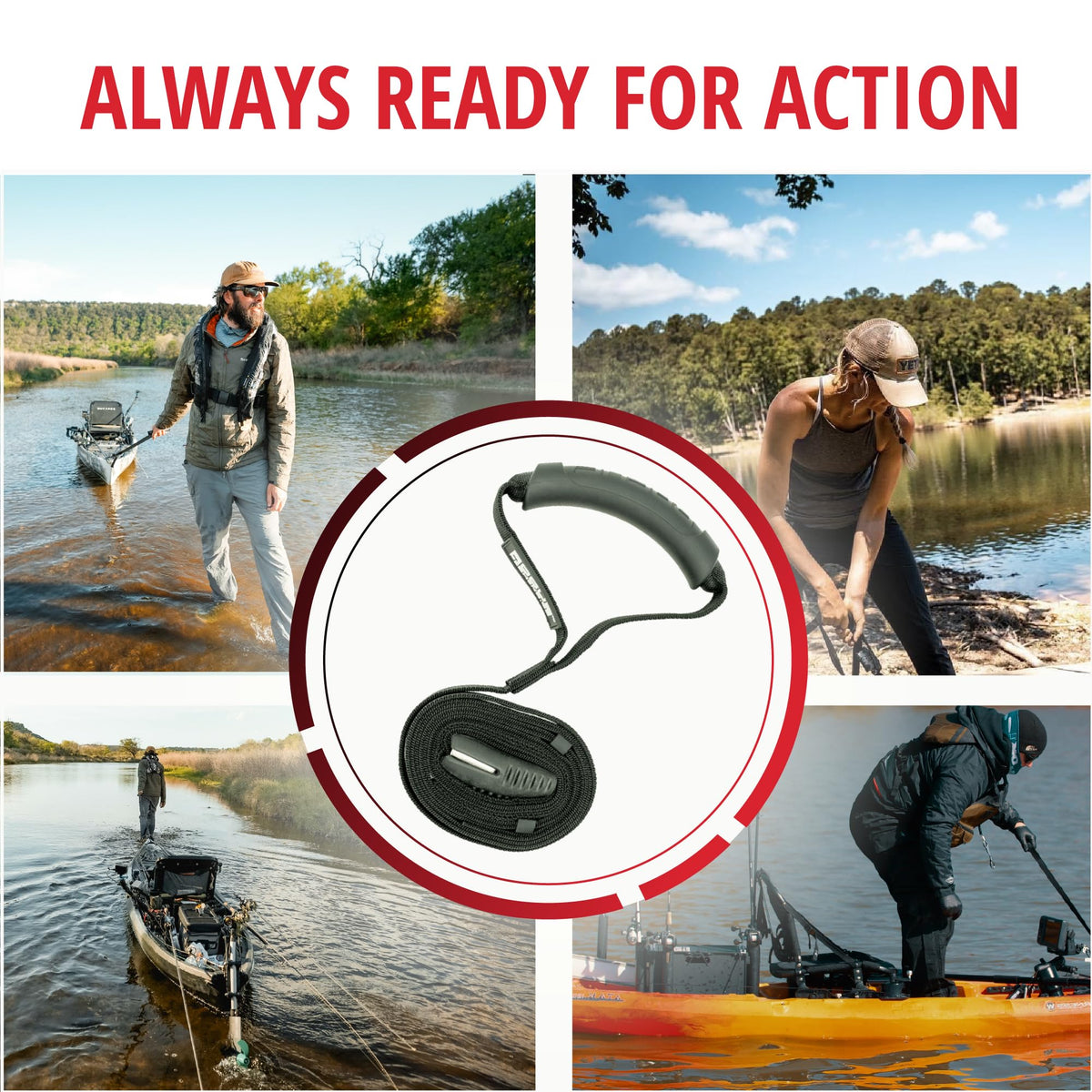 Rogue Fishing Adjustable Drag Strap for Fishing Gear, Fishing Kayak, and Inflatable Kayak Use – Heavy-Duty Straps for Kayak Towing & Launch Assist