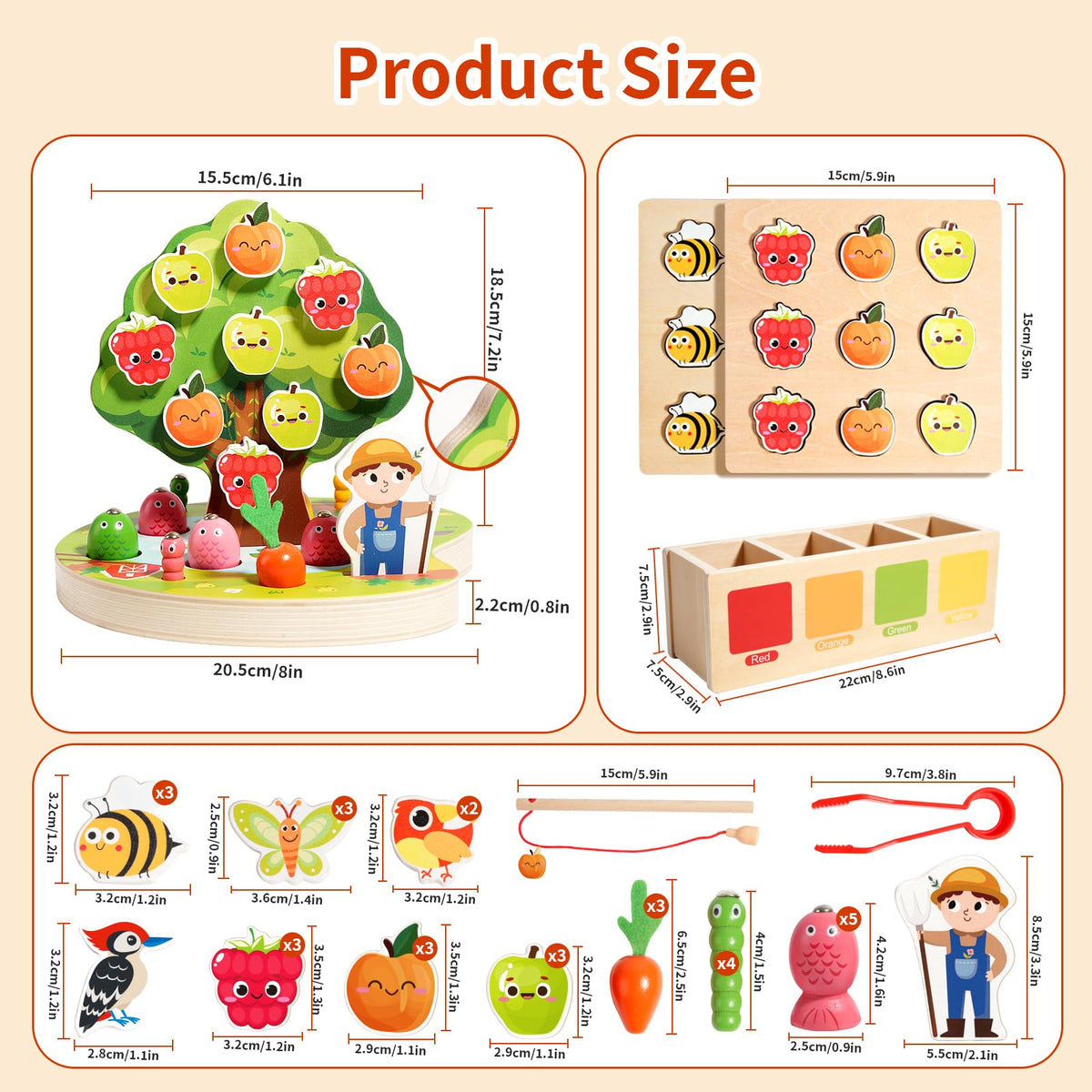 INIFEIDALA Montessori Toys for 3 4 5 Year Olds | Birthday Gifts for Boys & Girls, Wooden Educational Toddler Toys, Shape Sorting, Carrot Harvest & Magnetic Fishing Game – Fine Motor Skills Development