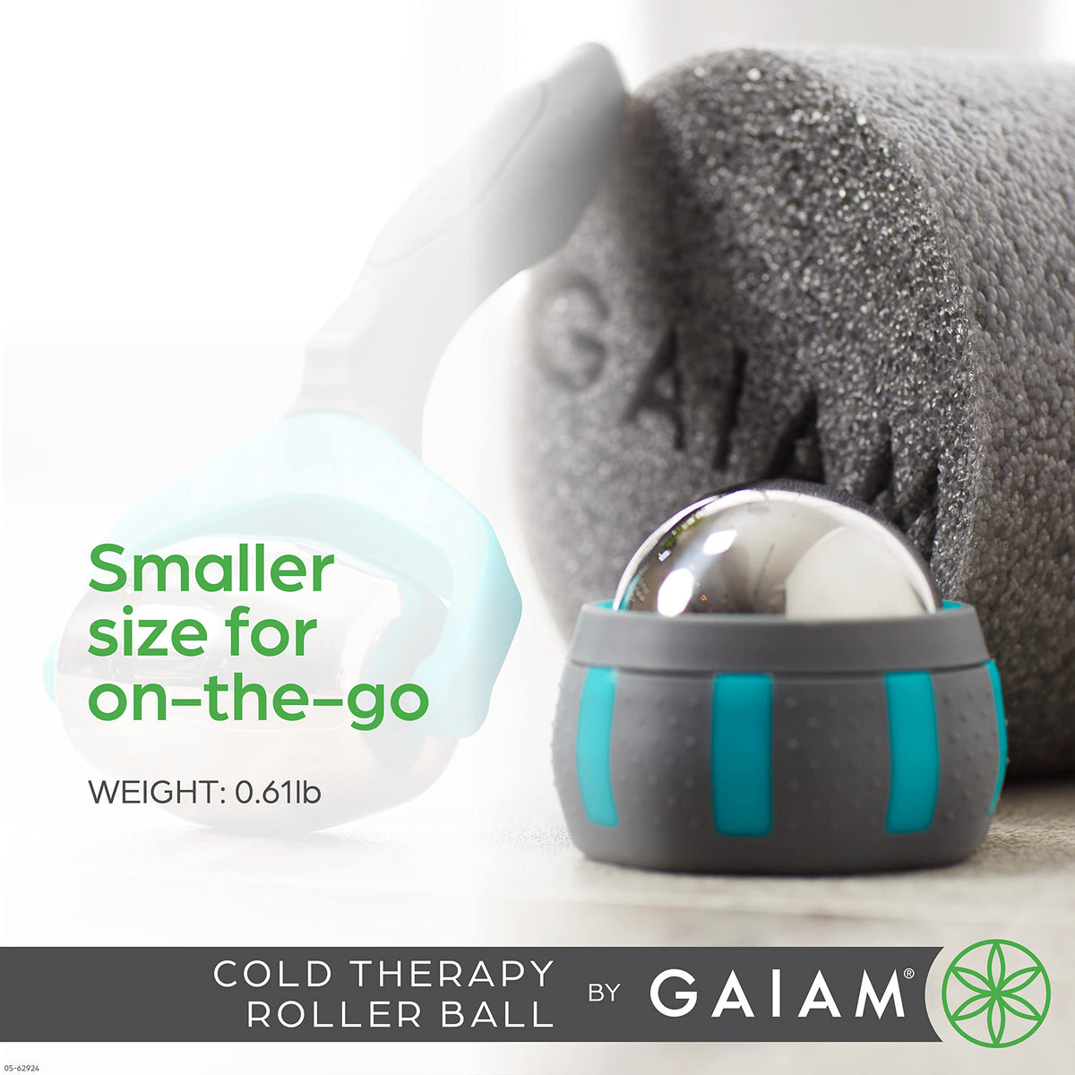 Gaiam Restore Rolling Massager (Cold Therapy), Ergonomic 360° Easy-Glide Muscle Roller for Full Body Relief, Travel-Friendly Design, Massage Tool to Help with Sore Muscles and Post-Workout Recovery