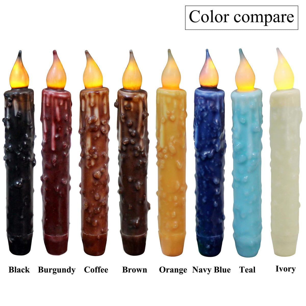 CVHOMEDECO. Real Wax Hand Dipped Battery Operated LED Timer Taper Candles Rustic Primitive Flameless Lights Décor, 6-3/4 Inch, Brwon, 6 PCS in a Package