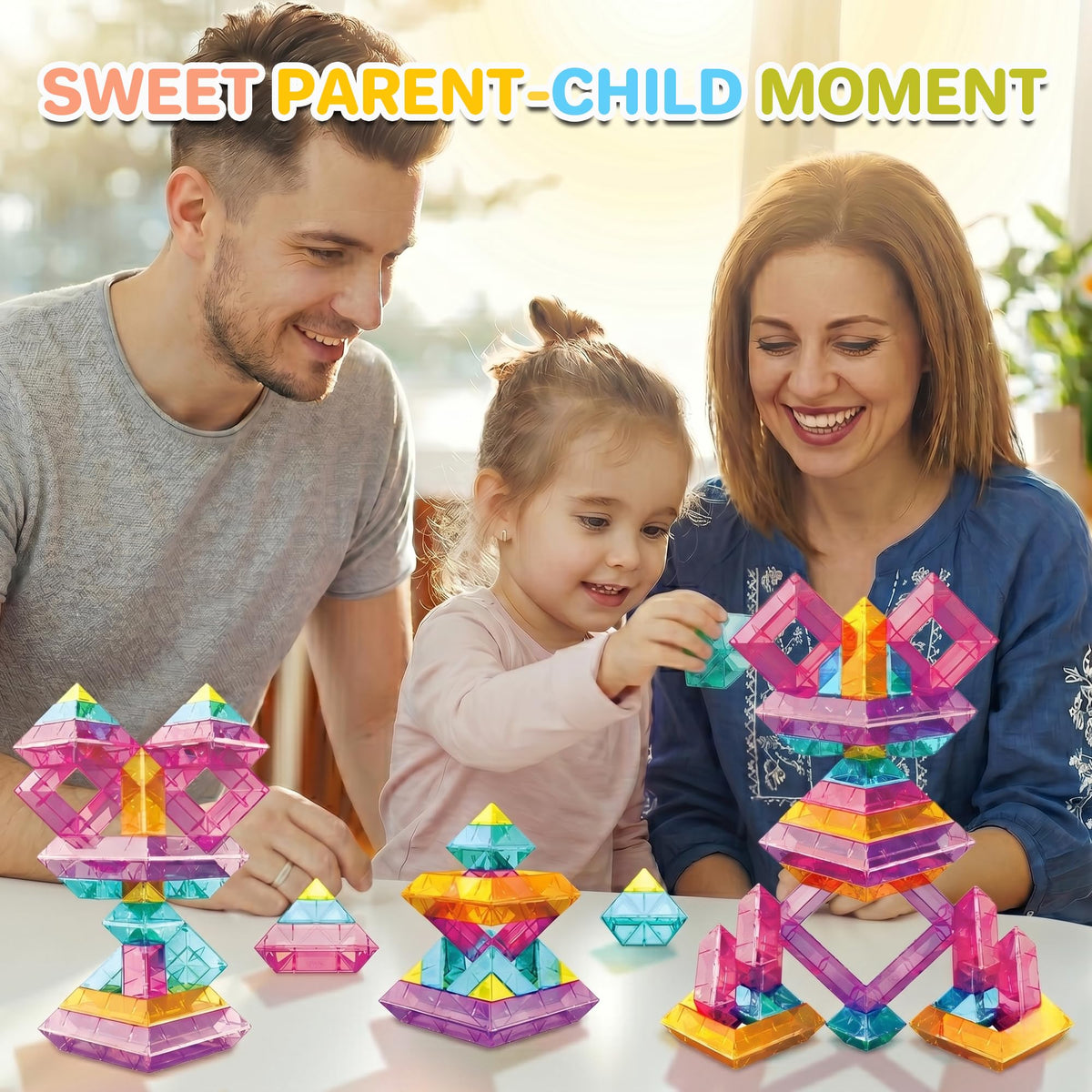 48 PCS Sensory Stacking Blocks, Light Table Compatible Building Blocks, STEM Educational Learning Resources for Toddlers Boys Girls Ages 3+