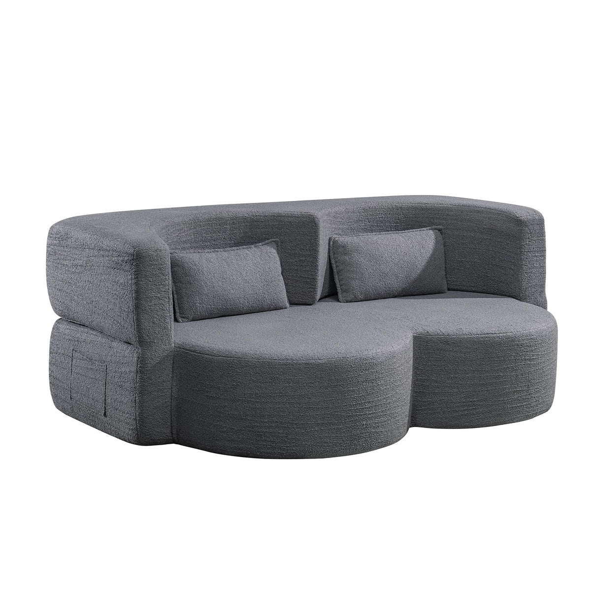 KEIKI 79" Convertible Floor Sofa Bed, Fold Teddy Sleeper Cloud Couch with Storage & Deep Seat, Comfy Upholstery Curved Boneless Futon Couches, 2-in-1 Sofas for Living Room Bedroom, No Assembly, Grey