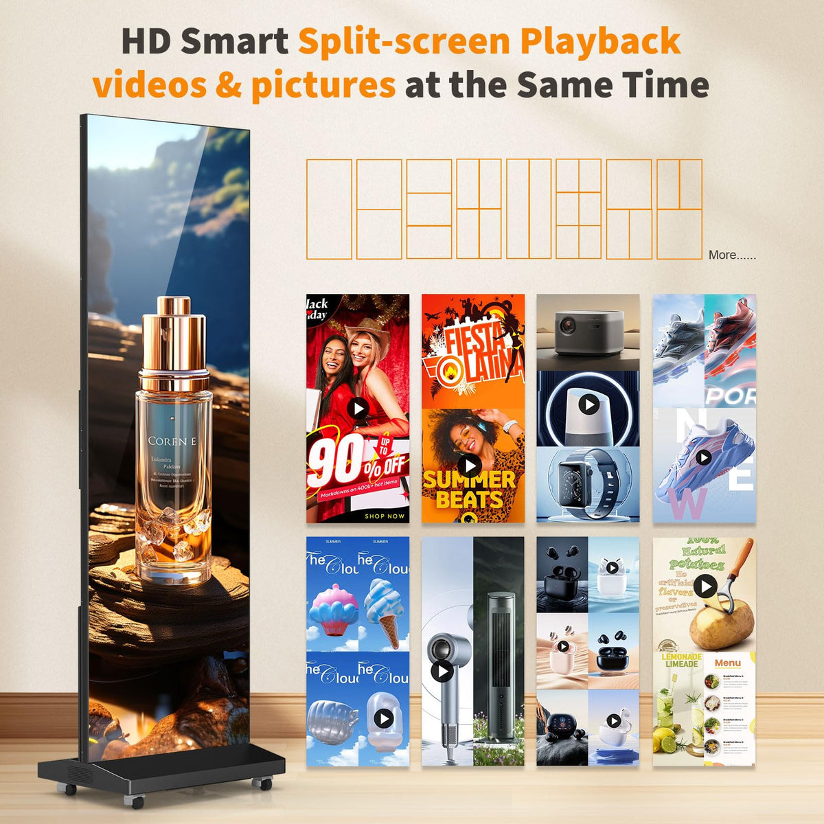 80" LED Digital Signage Display with Flight Case, P1.86 Foldable Spliceable LED Poster Screen Kiosk with Content Management System, WiFi/USB/HDMI for Events, Rentals & Commercial Use (Black, 1 Panel)