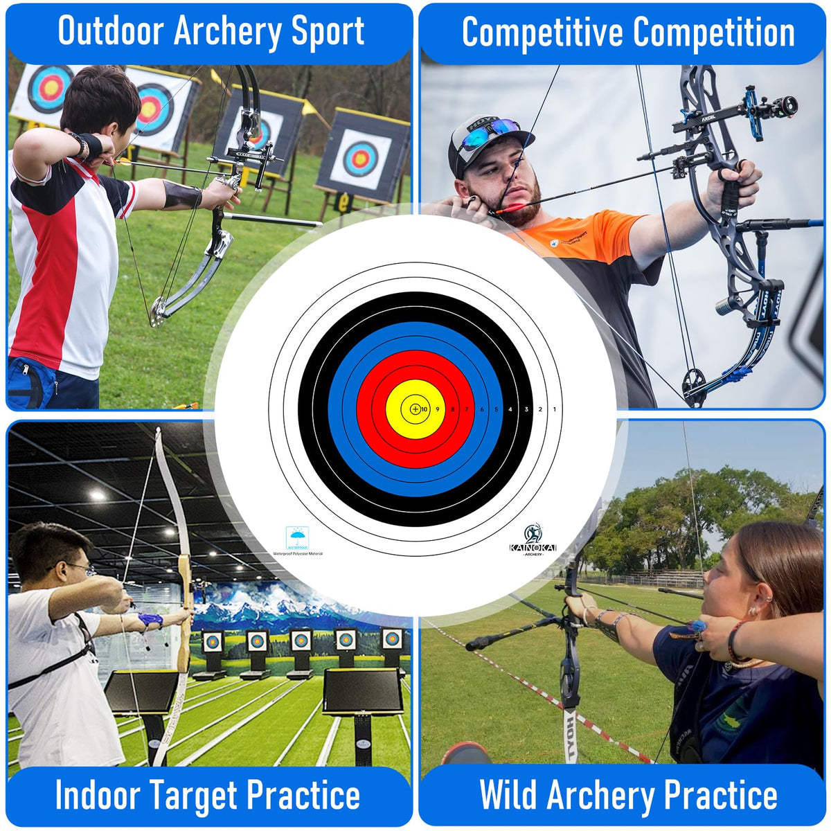 KAINOKAI Competitive Archery Targets Paper Compound Bow Target Paper 40cm/60cm/80cm (40cm/16in(10 Rings) 10PCS)
