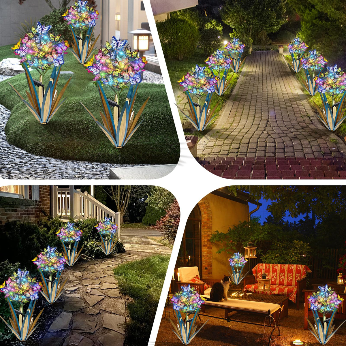Homight Solar Metal Agave Butterfly Flower Stick Garden Sculpture - Outdoor Gift, Christmas Lights - Swaying Butterfly Garden Lights (2 PCS Blue)