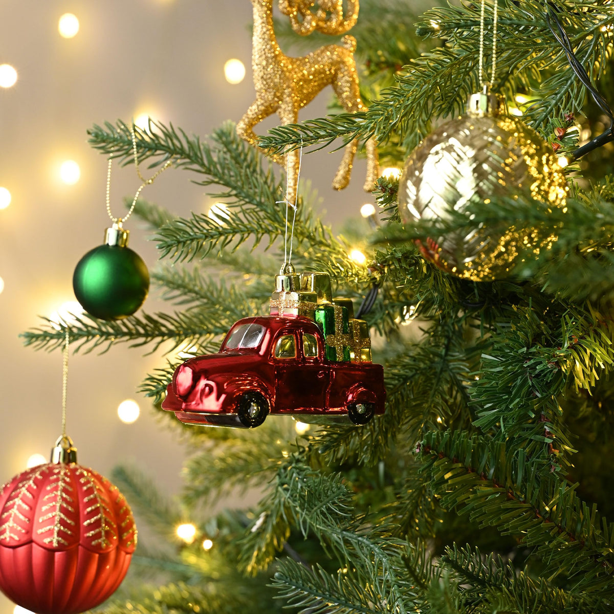 Valery Madelyn Christmas Tree Ornaments Set, 60ct Red Green and Gold Shatterproof Christmas Tree Decorations Bulk, Traditional Country Hanging Ball Ornaments for Xmas Trees Holiday Decor