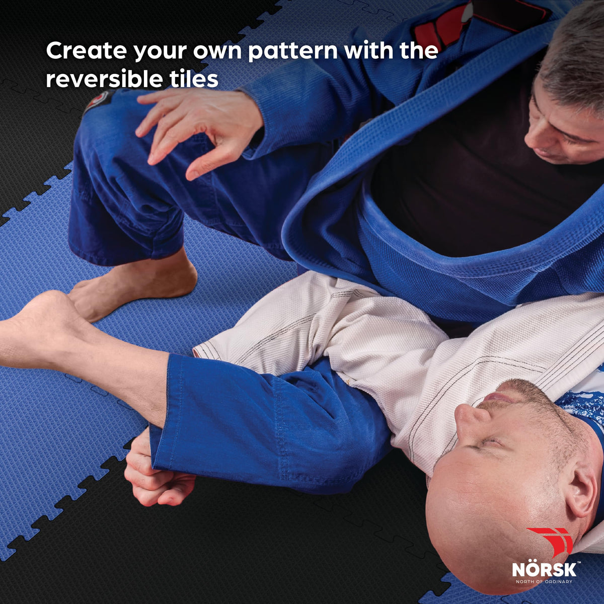 Norsk Reversible Exercise Mats 3/4" Thick EVA Interlocking Foam Tiles, Perfect Home Gym Flooring, 4 Tiles & 8 Trim Pieces, 16 Sq. Ft. 24"x24" Dazzling Blue/Black