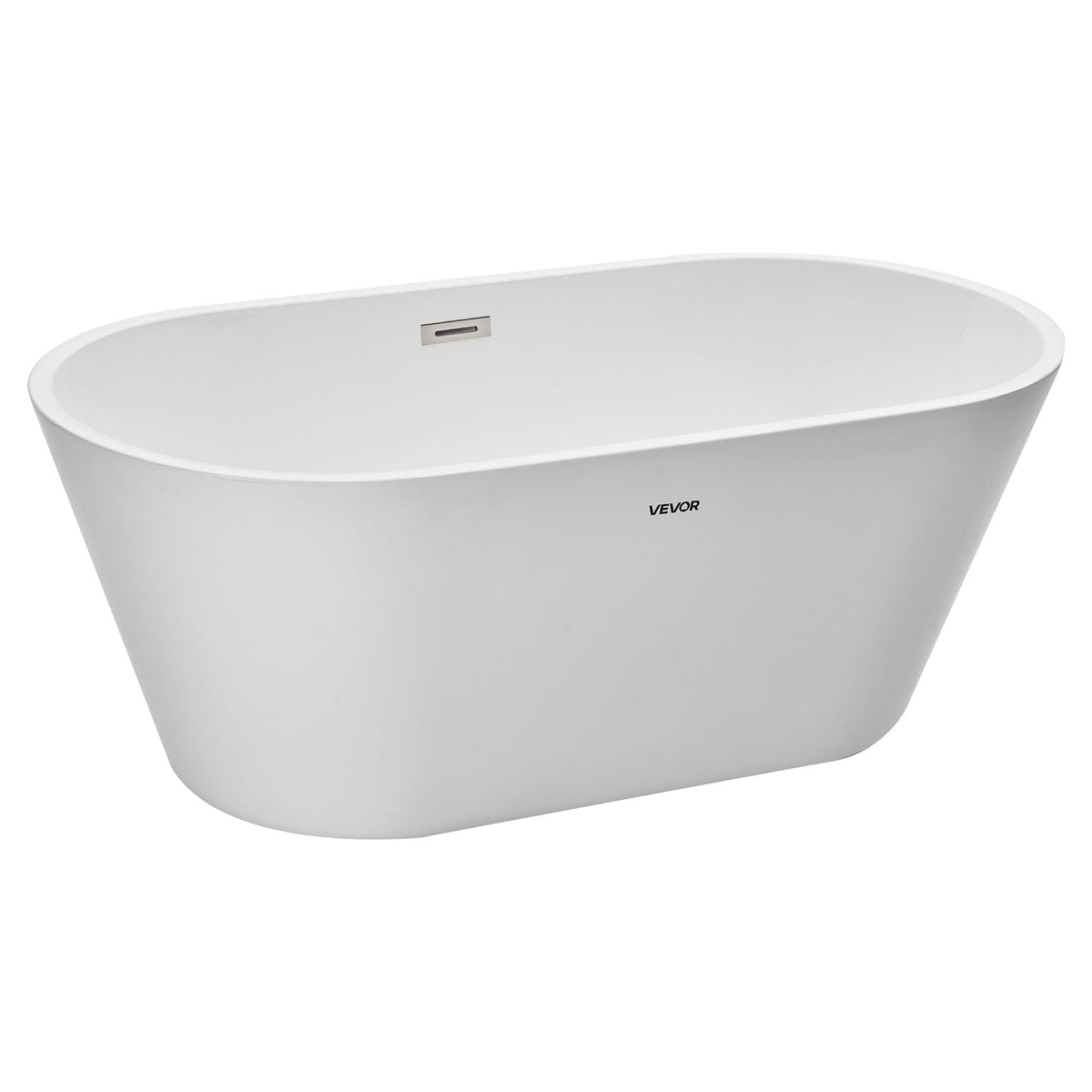 VEVOR Acrylic Freestanding Bathtub, 59 Inch Contemporary Soaking White Tub with Brushed Nickel Overflow and Drain, Elegant Oval Shape Stand Alone Soaker Tub for Modern Bathroom or Remodel Projects