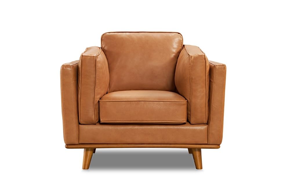 Valencia Artisan Full Leather Accent Chair 41.5” | Pure Full Italian Nappa Leather Chair, Solid Wood Accent, Ultimate Comfort, Cognac Tan