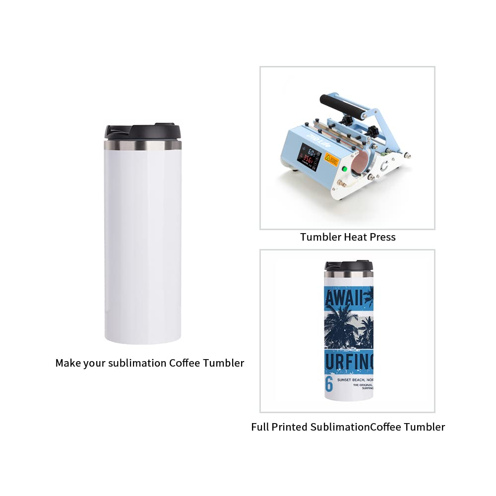 PYD Life Sublimation Tumblers Water Bottles 14 OZ White with Lid Stainless Steel Double Walled Coffee Tumblers Flasks for Tumbler Heat Press 4 Pack