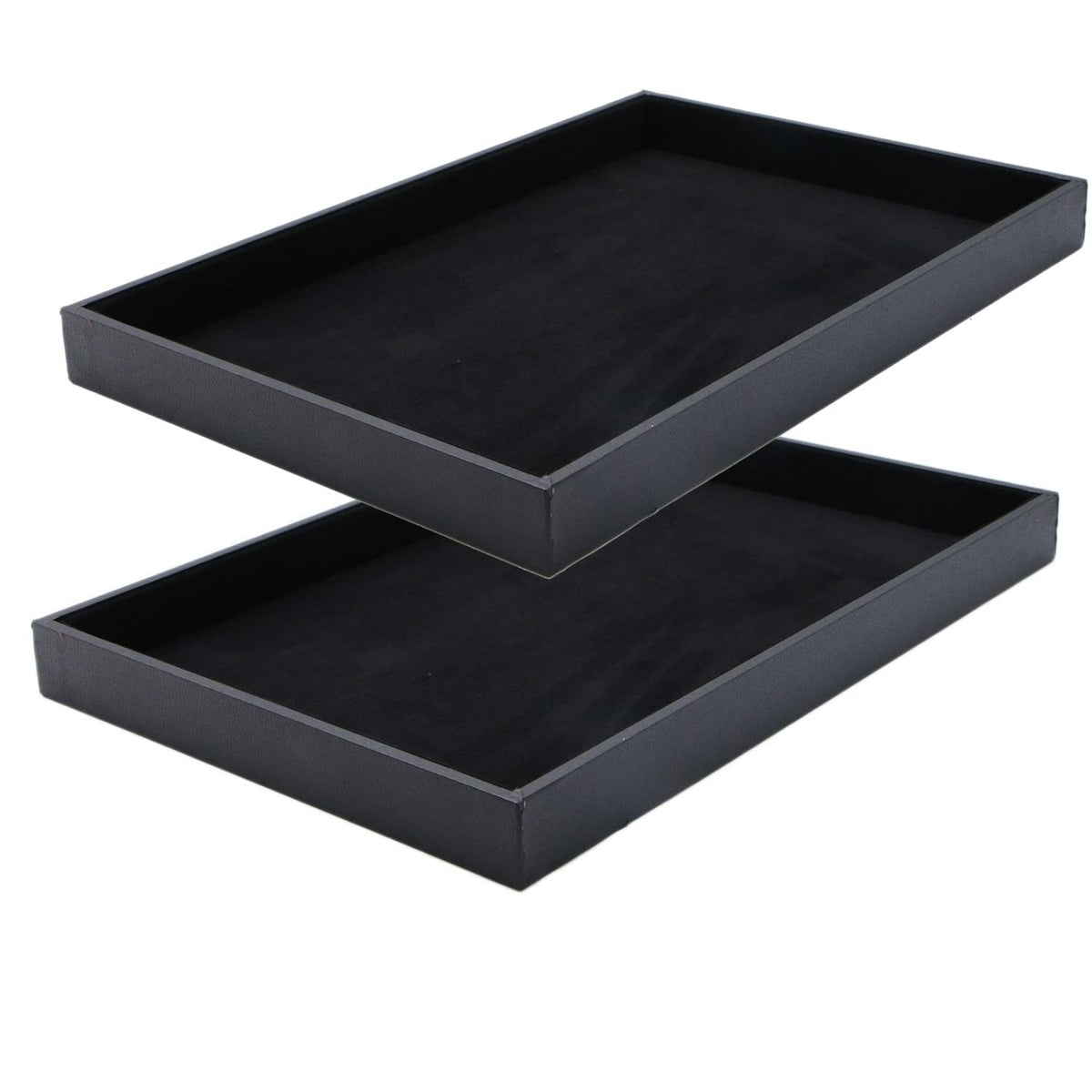 JETEHO Black Velvet Stackable Jewelry Tray Showcase Display Stackable Necklace Bracelet Ring Showcase Display Empty Plate (2 Pack)