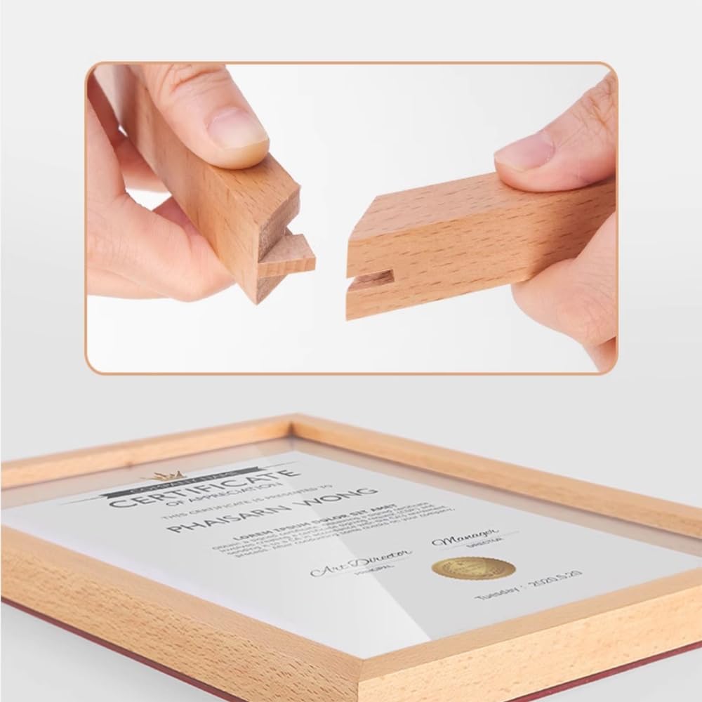 ECKEK Wall Mount Acrylic Sign Holder Self Adhesive Magnetic Display Frame Clear Document Frame for Office, Store, School, Home, Wall Picture Frame (Sapele Wood A5 148×210mm/5.83×8.27inches)