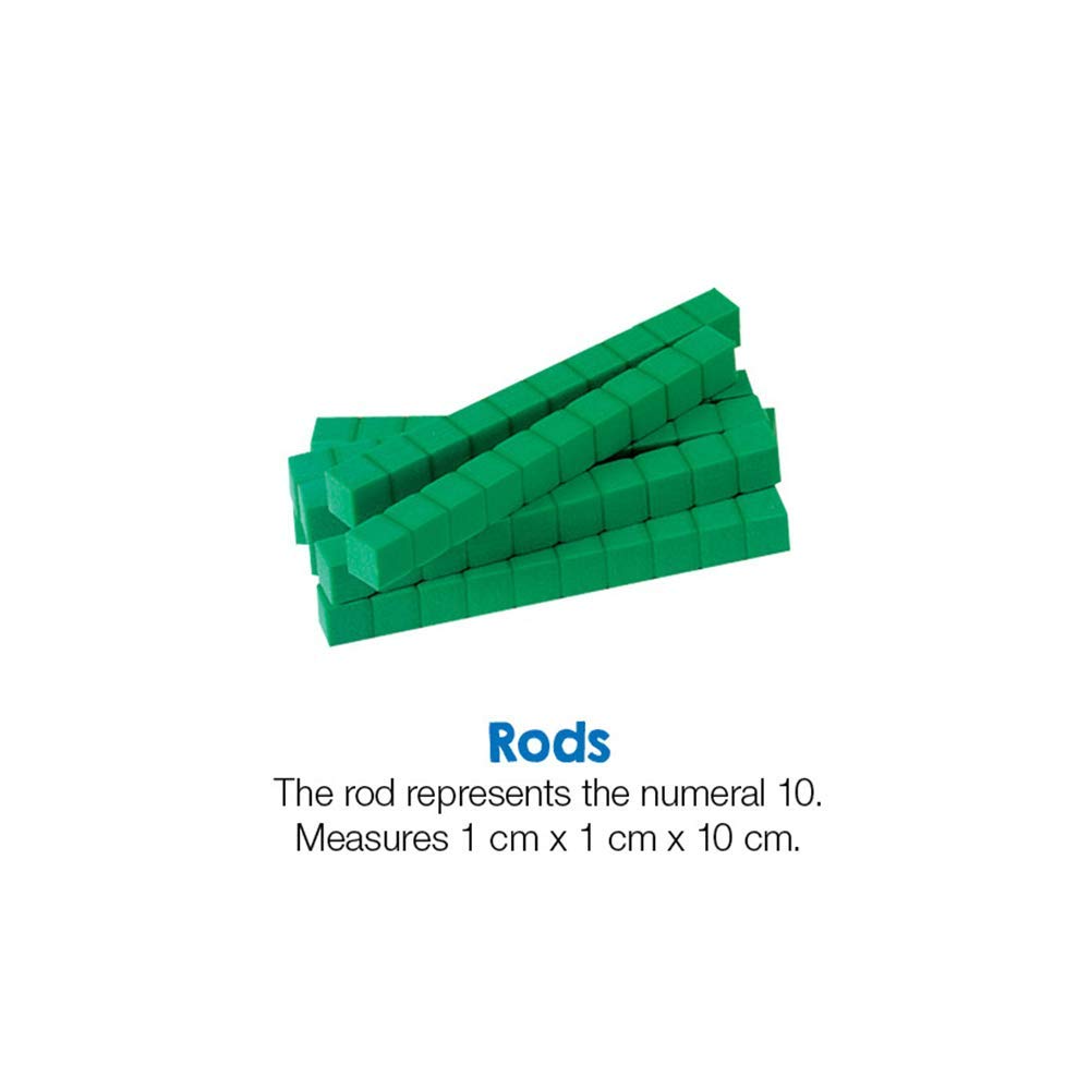 hand2mind Green Foam Base Ten Blocks, Rods Set, Place Value Blocks, Counting Cubes for Kids Math, Base 10 Math Manipulatives for Kids, Kindergarten Homeschool Supplies (Set of 50)