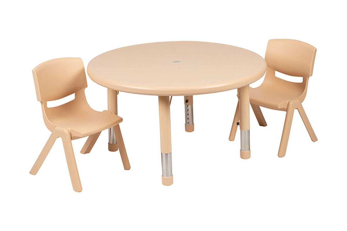 Flash Furniture 33" Round Natural Plastic Height Adjustable Activity Table Set with 2 Chairs