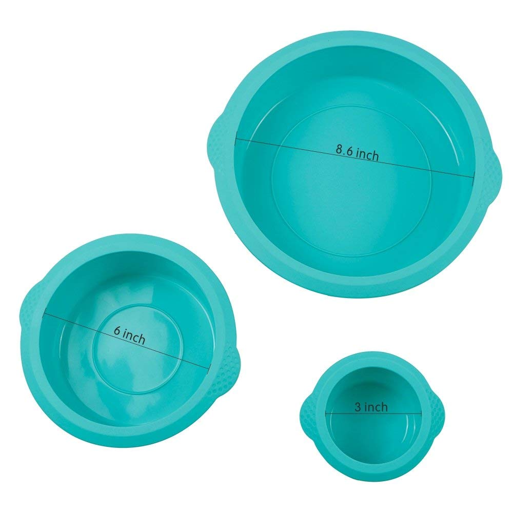 Webake Round Cake Pan Set Silicone Cake Molds Baking Pans for 3 Tier Cake Layer Tin, 8 Inch, 6 Inch, 3 Inch for Birthday, Wedding Anniversary, Halloween, Christmas Party