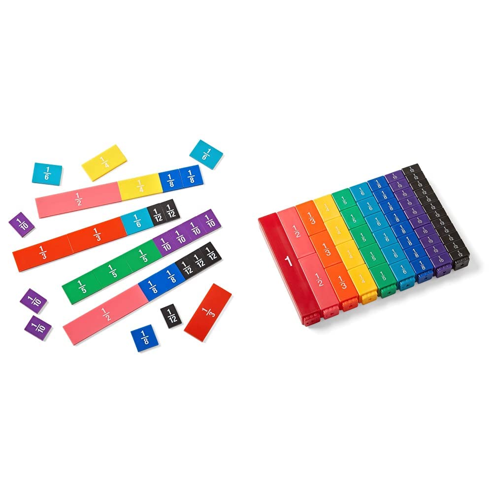 Hand2Mind Plastic Double-Sided Decimal Tiles & Rainbow Fraction Tower Cubes, Montessori Math Materials, Unit Fraction Cubes (Set of 51)