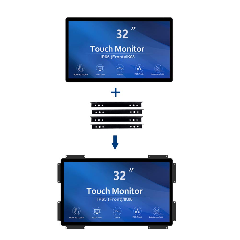 GreenTouch 32 inch 10 Points PCAP Open Frame Touch Screen Industrial LCD Display Monitor HDMI+VGA+DVI Video Port