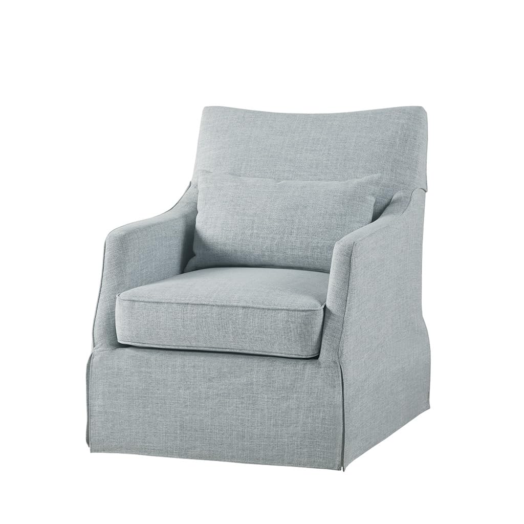 Martha Stewart London Swivel Chair - Solid Wood & Plywood, Skirted Metal Base Accent Armchair, Lumbar Pillow -Modern Classic Family Room Sofa Furniture Bedroom Lounge, 28"X31.5"X35.25", Light Blue