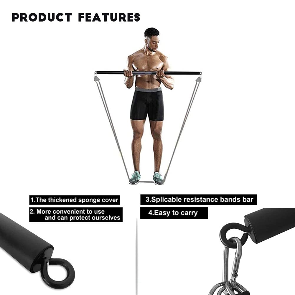 OYINDIZ Resistance Band Bar, Home Gym Workout Pilates 38Inch Strength Power Training, Heavy Duty Lifting Squat Fitness Equipment for Core Muscle Exercise