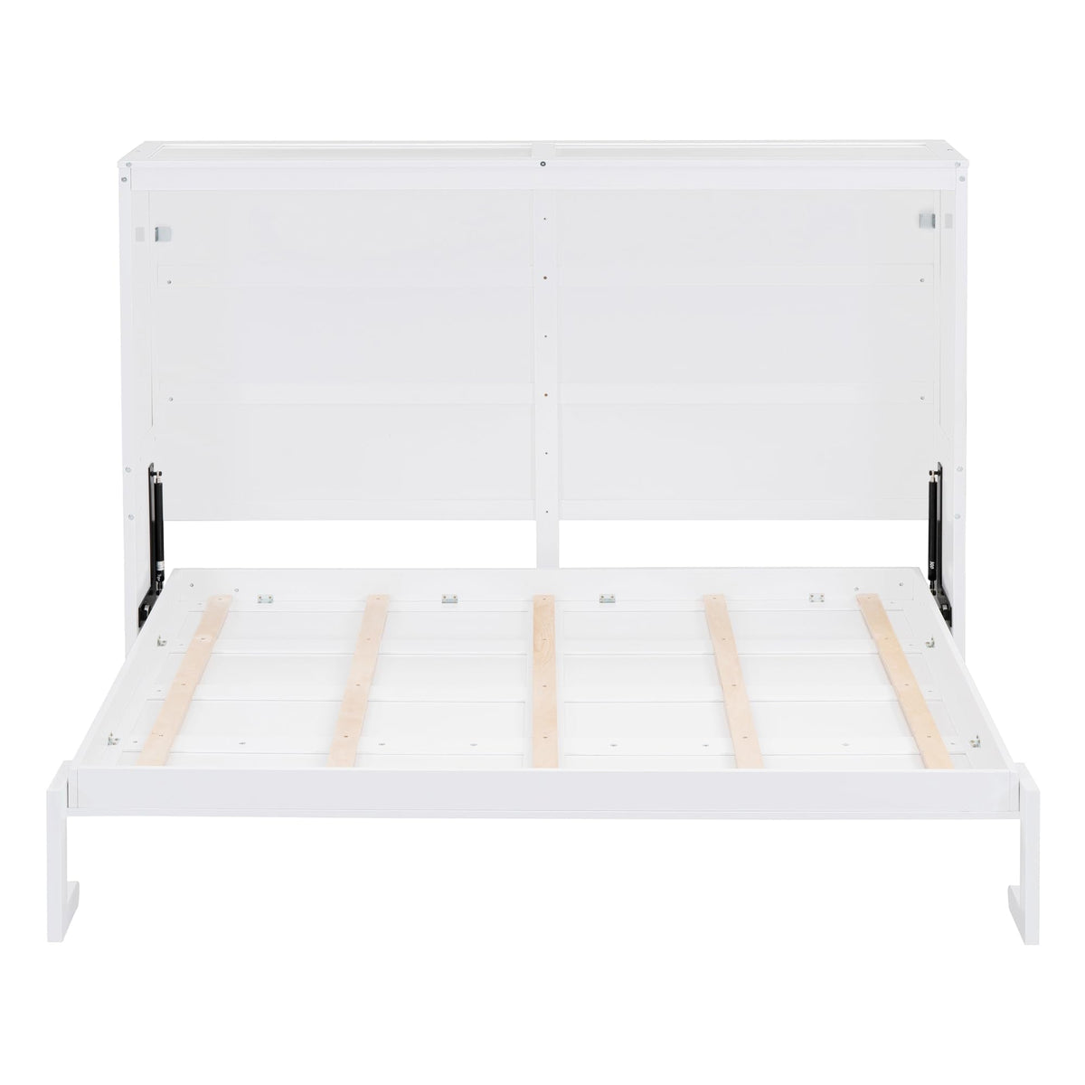 Ball & Cast Murphy Bed Queen Size,Farmhouse Murphy Cabinet with Storage Shelf,Wood Hidden Wall Bed,Foldable Platform Bed,Space-Saving,No Box Spring Needed,White