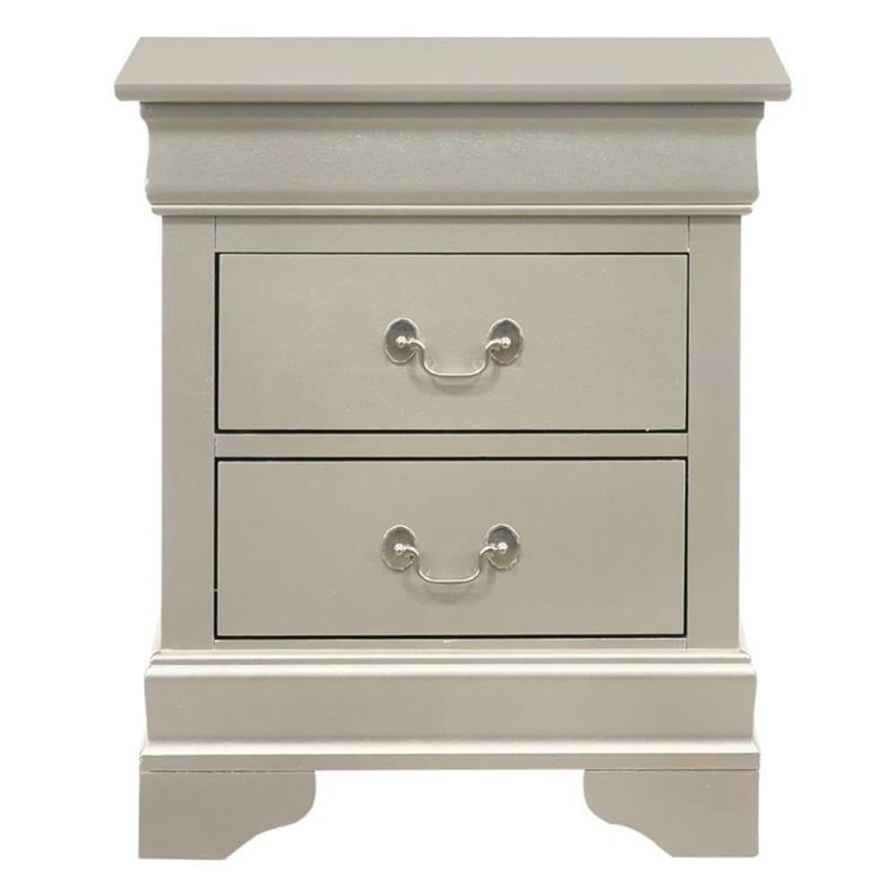 Glory Furniture Louis Phillipe 2 Drawer Nightstand in Silver Champagne