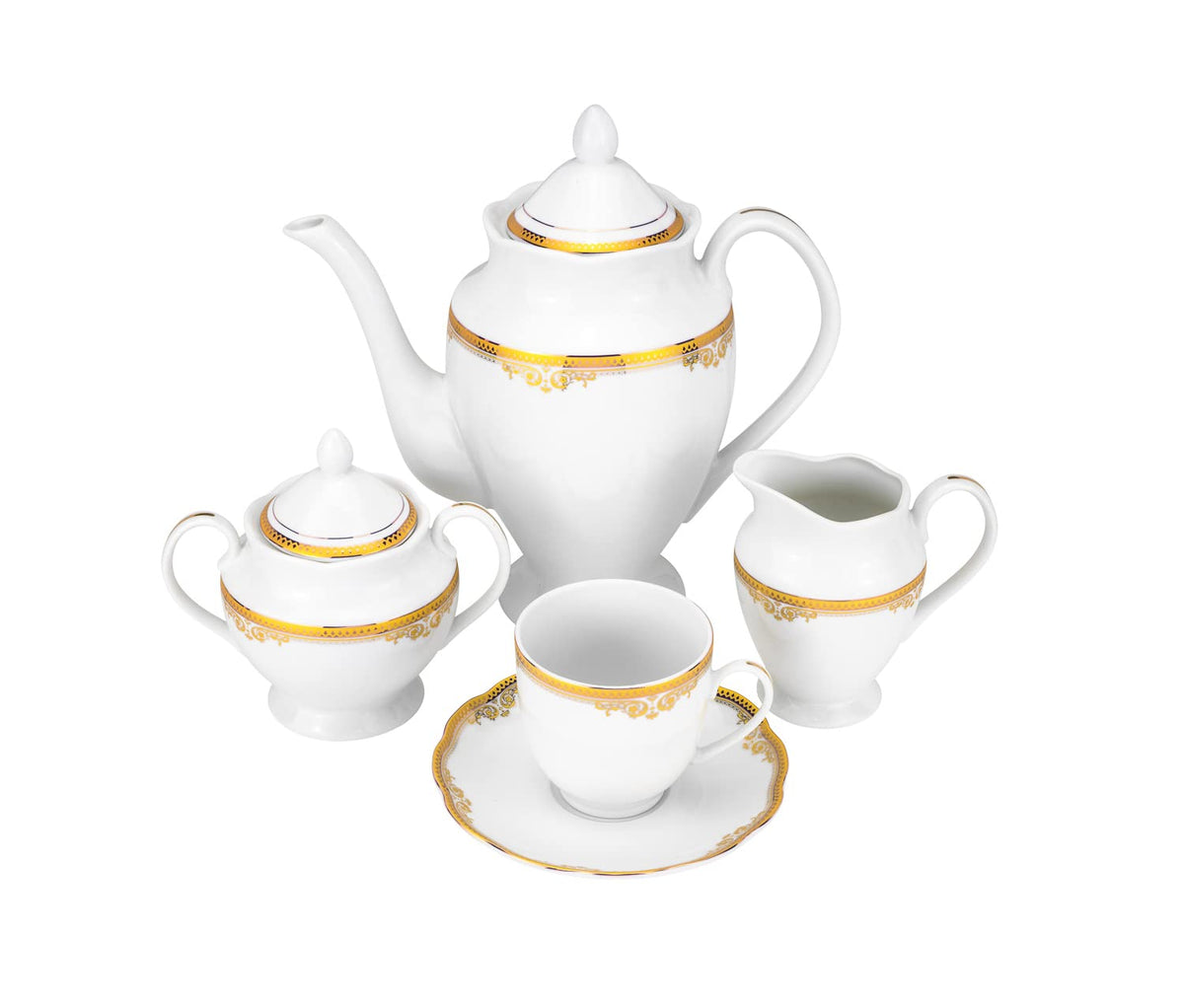 Euro Porcelain 57 piece Banquet Dinnerware Set with Scalloped Edges - Luxury Tableware Dining Service for 8