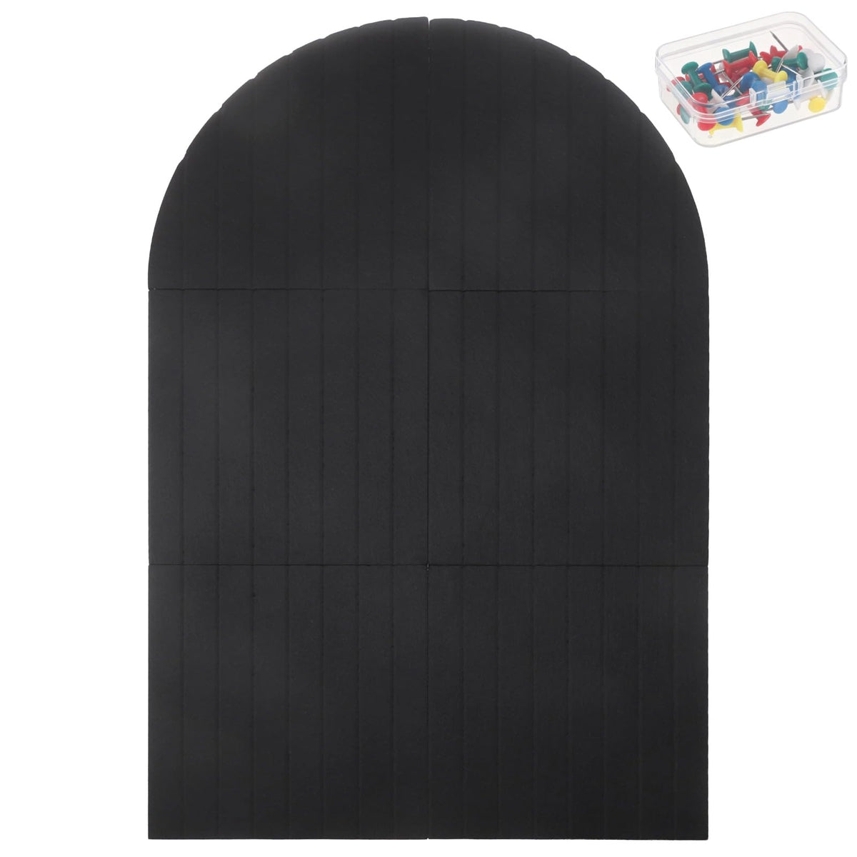 Arched Felt Bulletin Board - 47.2" x 31.5"x 0.31" Striped Cute Cork Boards with 30 Pushpins, Reusable Self-Adhesive Modular Panel for Office Home Decor & Photo Display (Black)