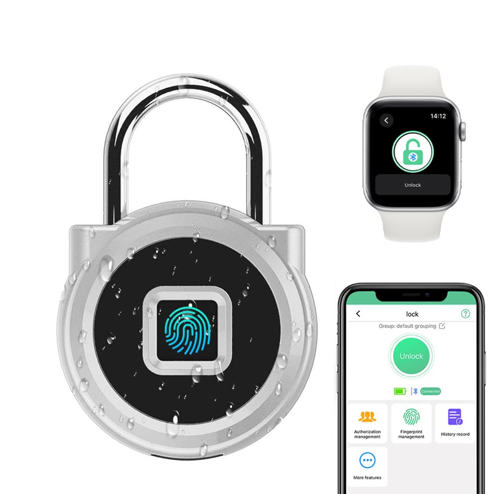eLinkSmart Gym Locker Padlock with Fingerprint Remote Authorized Unlock Record - Waterproof Security Keyless Smart Lock for School Gym Locker Backpack Gun Case Field Box Silver Support iOS Watch
