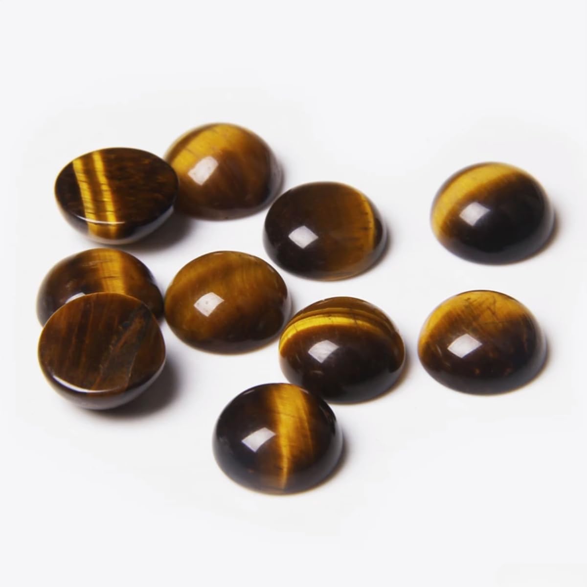 20pcs 8mm Natural Stone No Hole Tiger Eye Semicircle Smooth Cabochons Beads Healing Chakra Crystal Stone Bead for Jewelry Making Rings Earrings Necklace Bracelet DIY Crafts