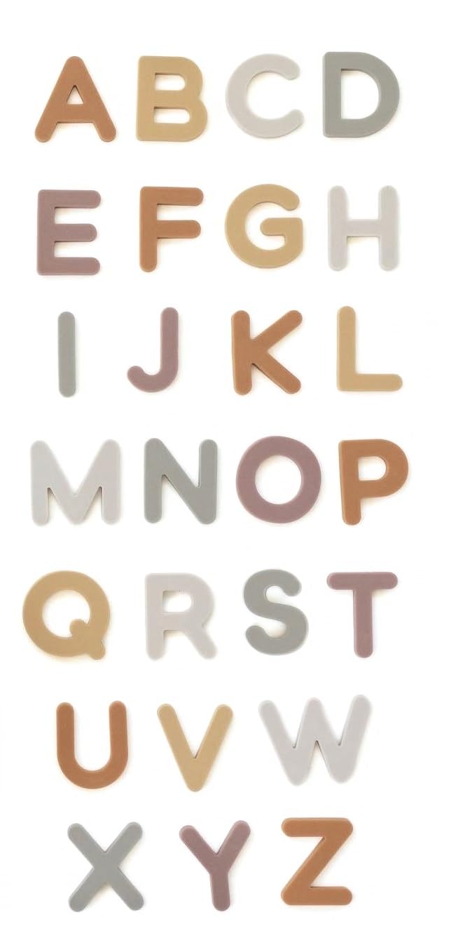 Neutral Silicone Alphabet Magnetic Letters, 26 Piece Non Toxic Learning Set, Perfect for Refrigerator, Whiteboard and Educational Activities