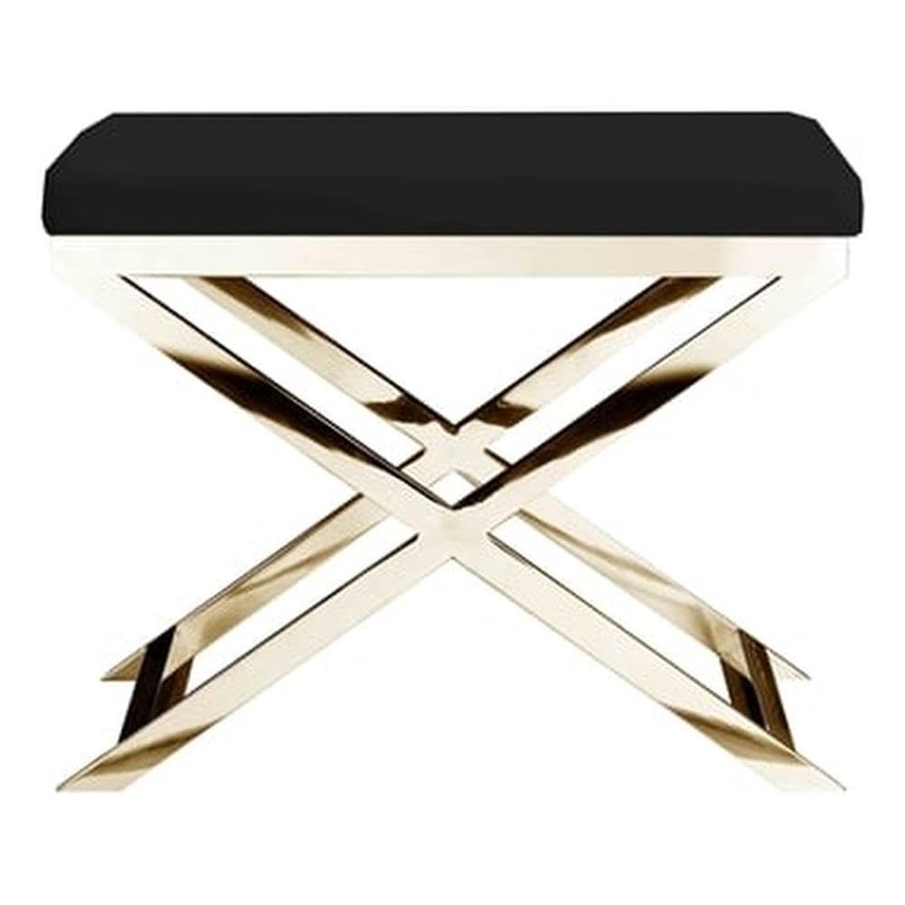 Pangea Home Gold Lexi Stool Faux Leather Black & Gold Frame