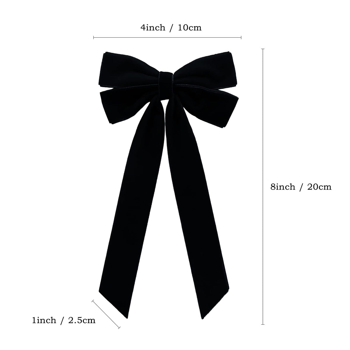 Aoyom 25Pcs Black Velvet Bows for Christmas Tree, 4 x 8 inch Xmas Ornaments with Pre-Made Twist Ties & Self-Adhesive, for Tree Cabinet Front Door Wreath Holiday Home Decor