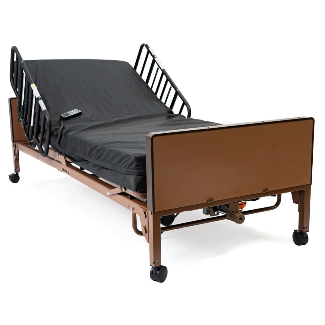Med Mart Fully Electric Hospital Bed Set - Foam Mattress, Half Rails Included - Enhanced Comfort, Convenience
