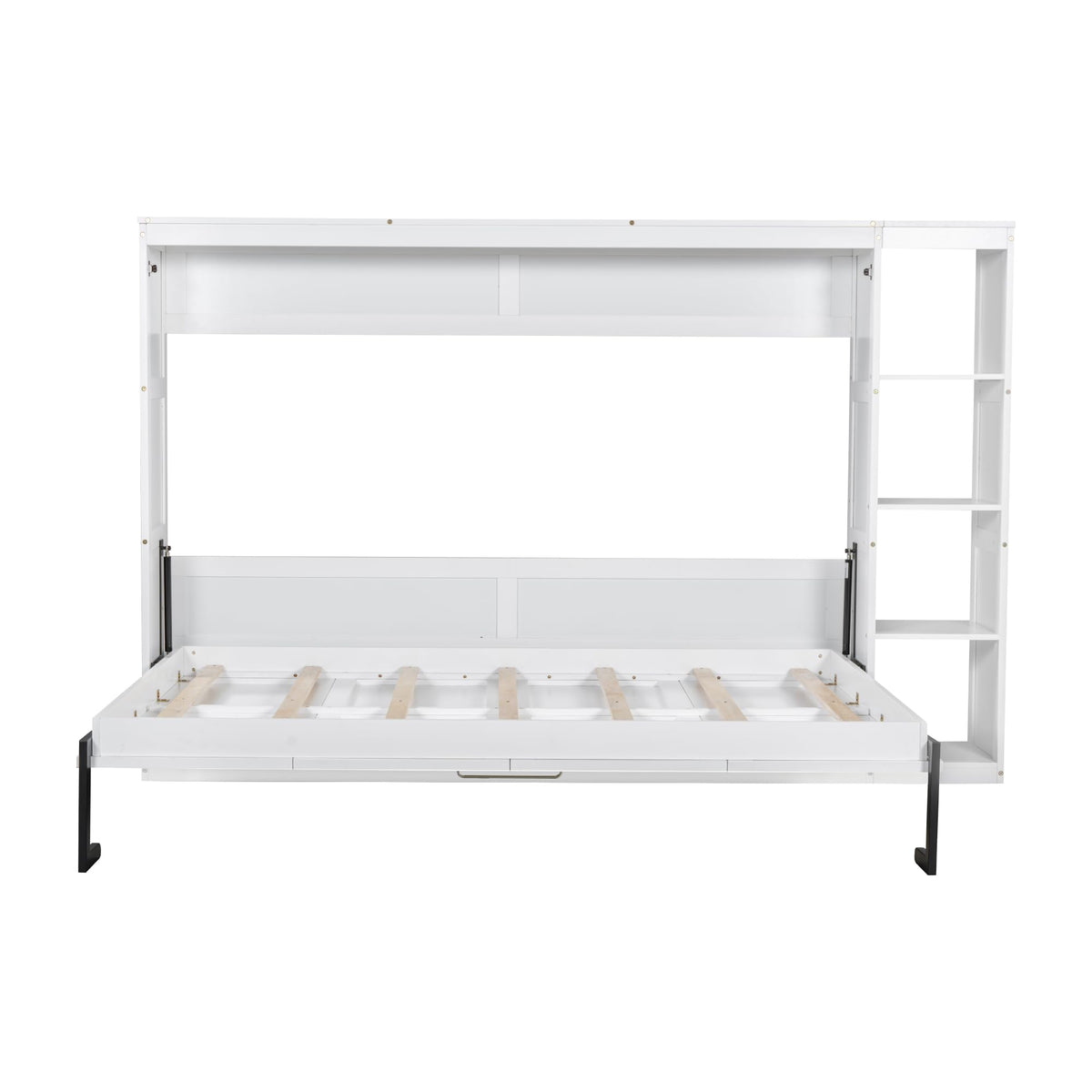 GDFStudio Boden Full Size Murphy Bed, Full Size Murphy Bed with Bookshelf, 4 Storage Shelves, Ample Storage Space, Organized as Cabinet, Saving Space Design, Perfect for Small Apartment, White