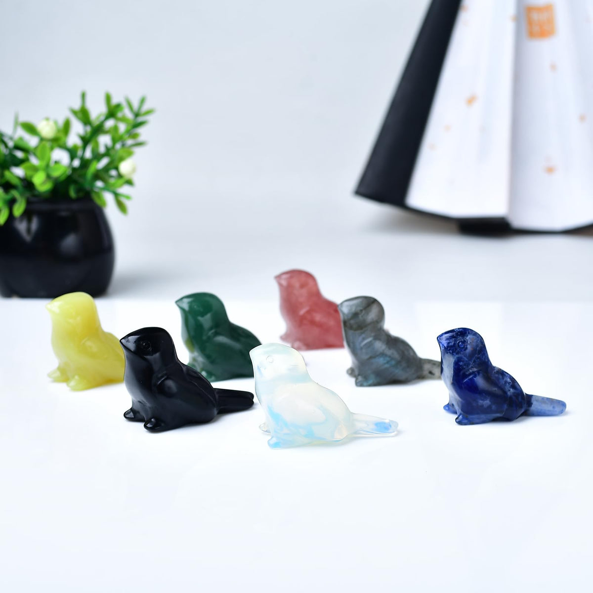 WUYOUSHI 2pcs Crystal Bird Figurines - Opal Sculptures Decorative Birds Crystal Animal Statues Home Decor Unique Bird Gifts