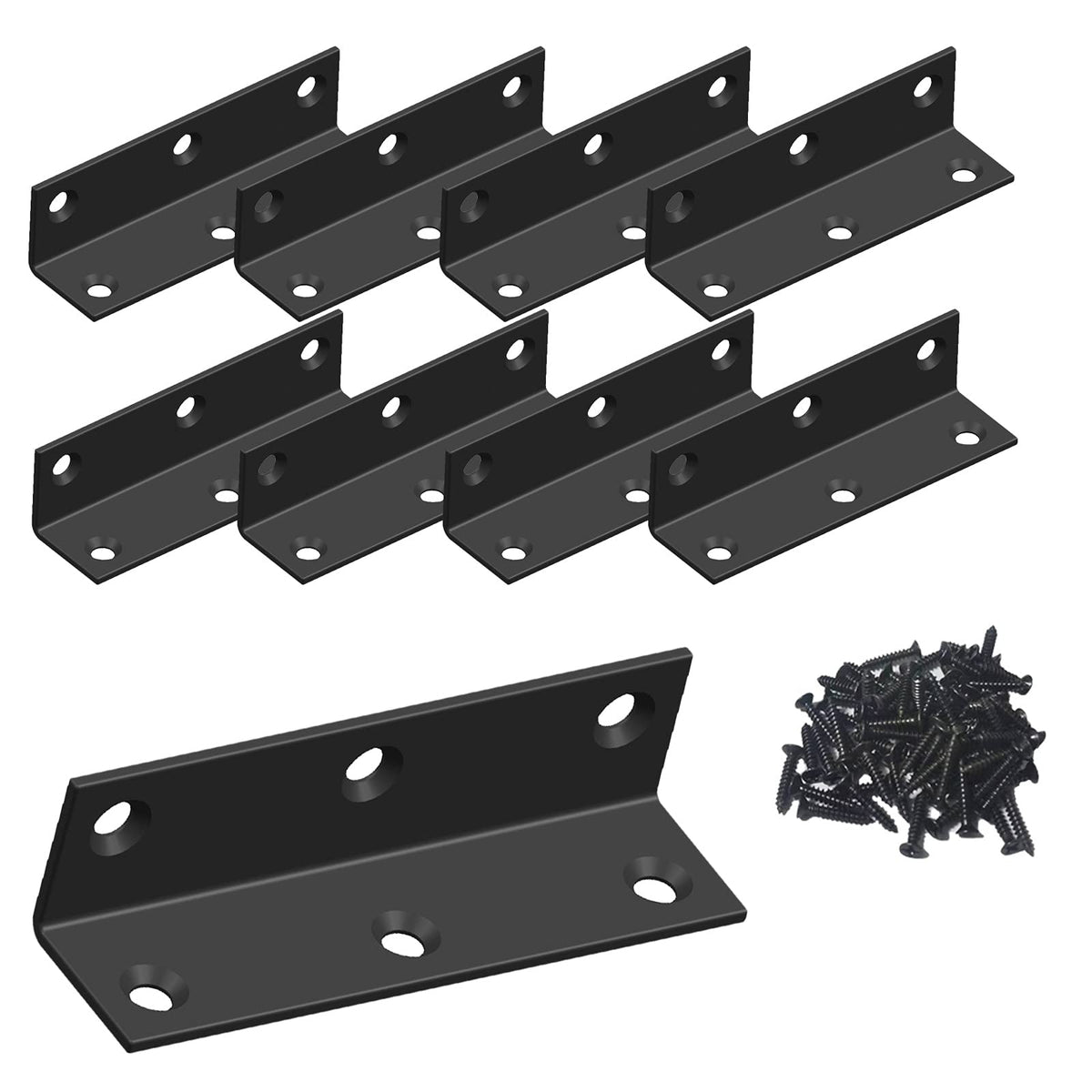 L Bracket,Heavy Duty Corner Brace,Stainless Steel Corner Bracket,Black Large Angle Brackets, Metal Braces for Wood Aufuga (8, 3.2x0.8x0.8)