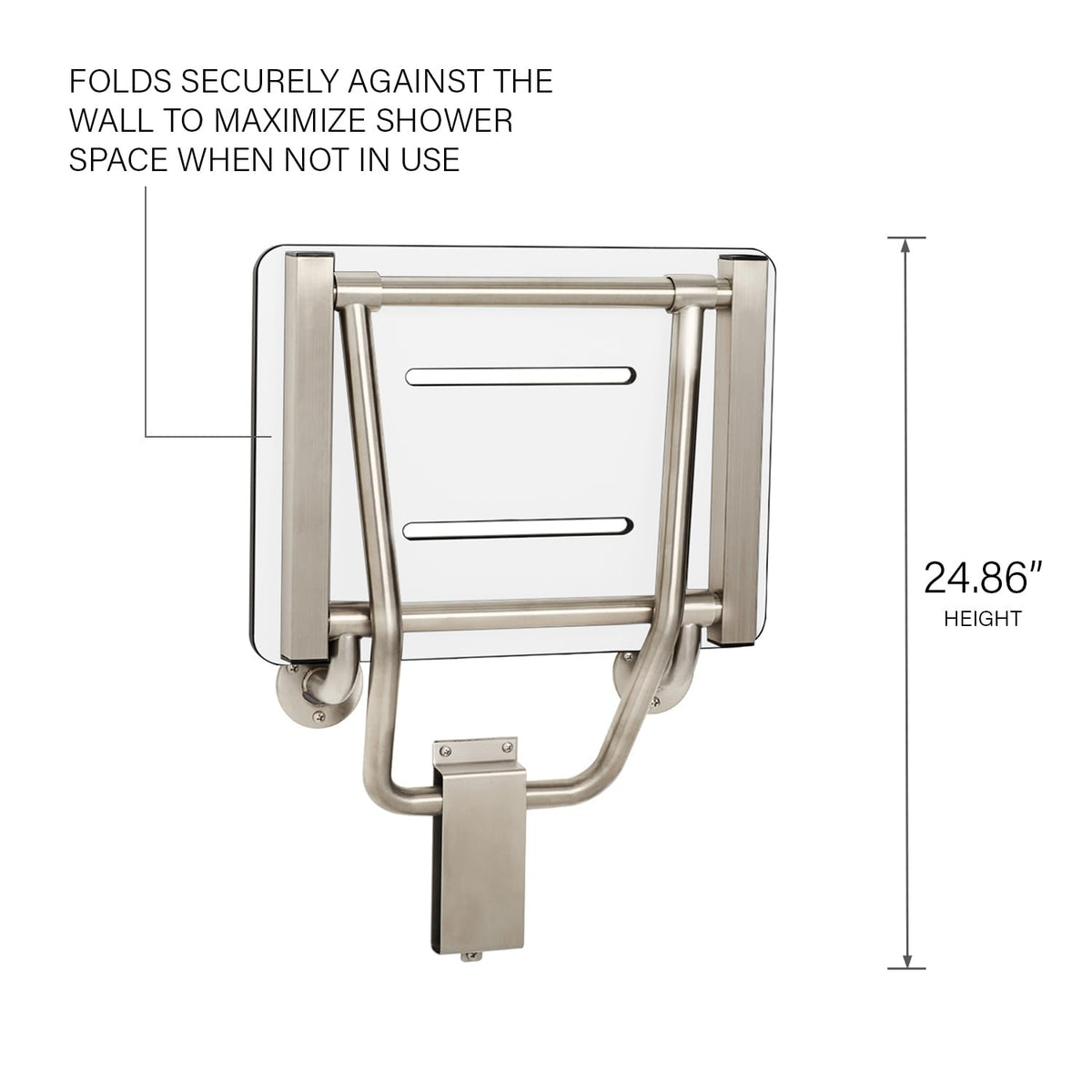 Seachrome Lift-Assist Shower Seat, Yoke-Style Bench, Wall Mount, 22" x 15", Solid White Phenolic