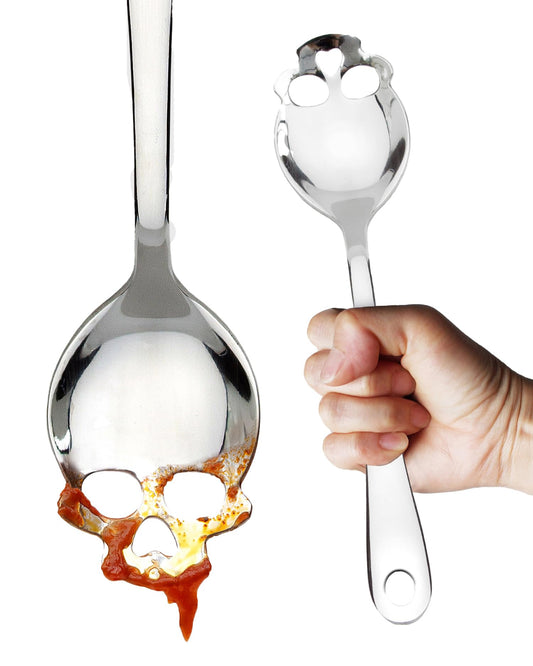 Suck UK Skull Serving Spoon - Gothic Kitchenware - Horror Kitchen Accessories - Goth Halloween Home Decor - Pasta Serving Spoon - Slotted Spoon For Cooking & Straining - Salad Servers - Gothic Gifts