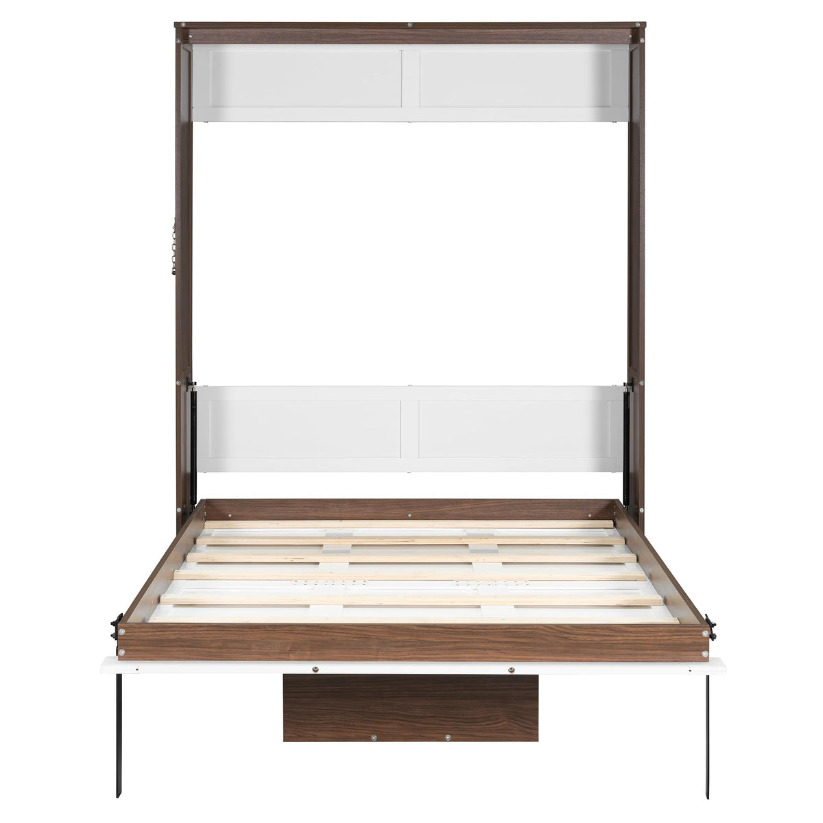 Merax Full Size Murphy Bed with Foldable Desk,Space Saving Wall Bed,Solid Wood Foldable Hidden Platform Bedframe for Home,Bedroom,Office,Small Room,Apartment,Walnut+White