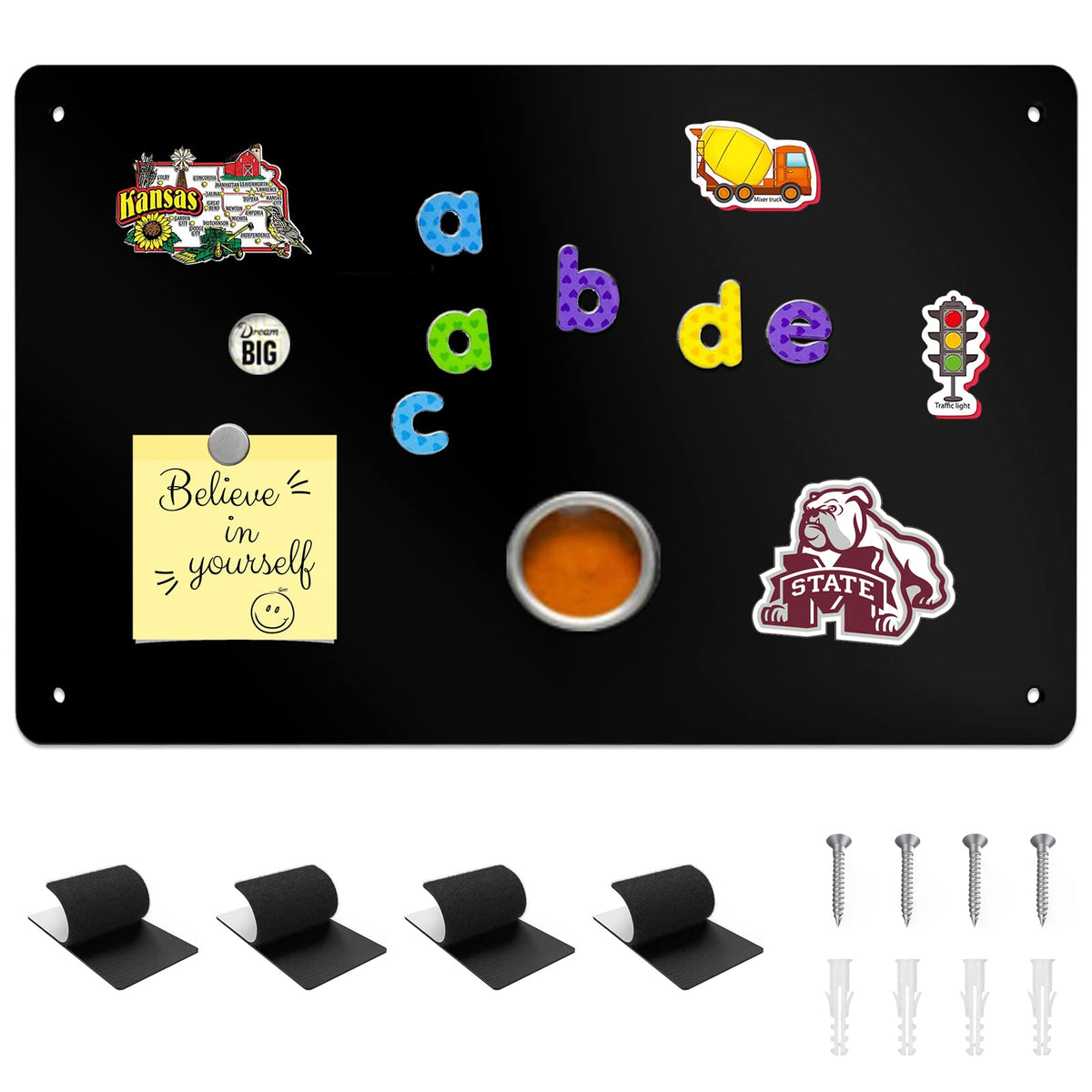 Magnetic Board, 17.1" x 11.8" Magnet Display,for Magnets and Bulletin Board,Suitable for Wall, Refrigerator, Compartment, Cabinet etc,Comes with Dual Lock Tape for Easy Hanging (Black)