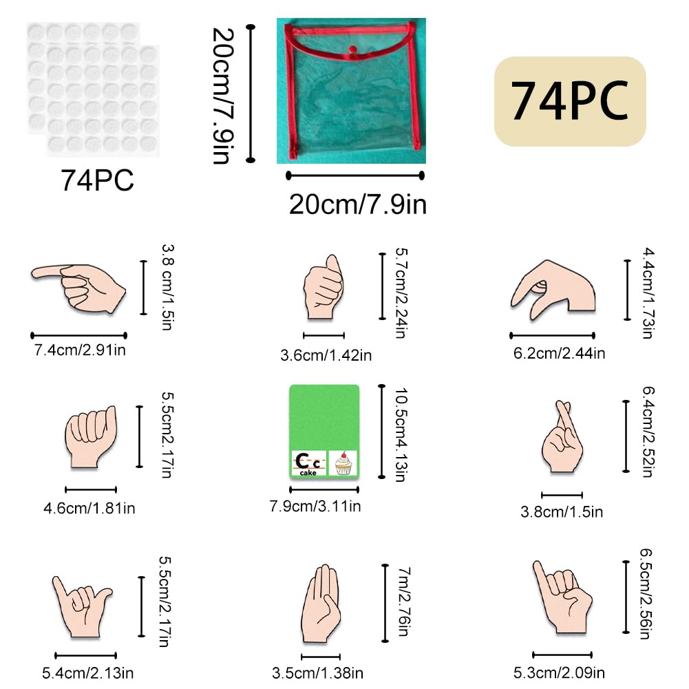 BEUNITONE 74 Pcs Sign Language Felt Pieces Set Alphabet Number Learning ABC Alphabet Poster Classroom Decor Sign Language Felt Board Letters Preschool Felt Story Board Pieces for Early Learning