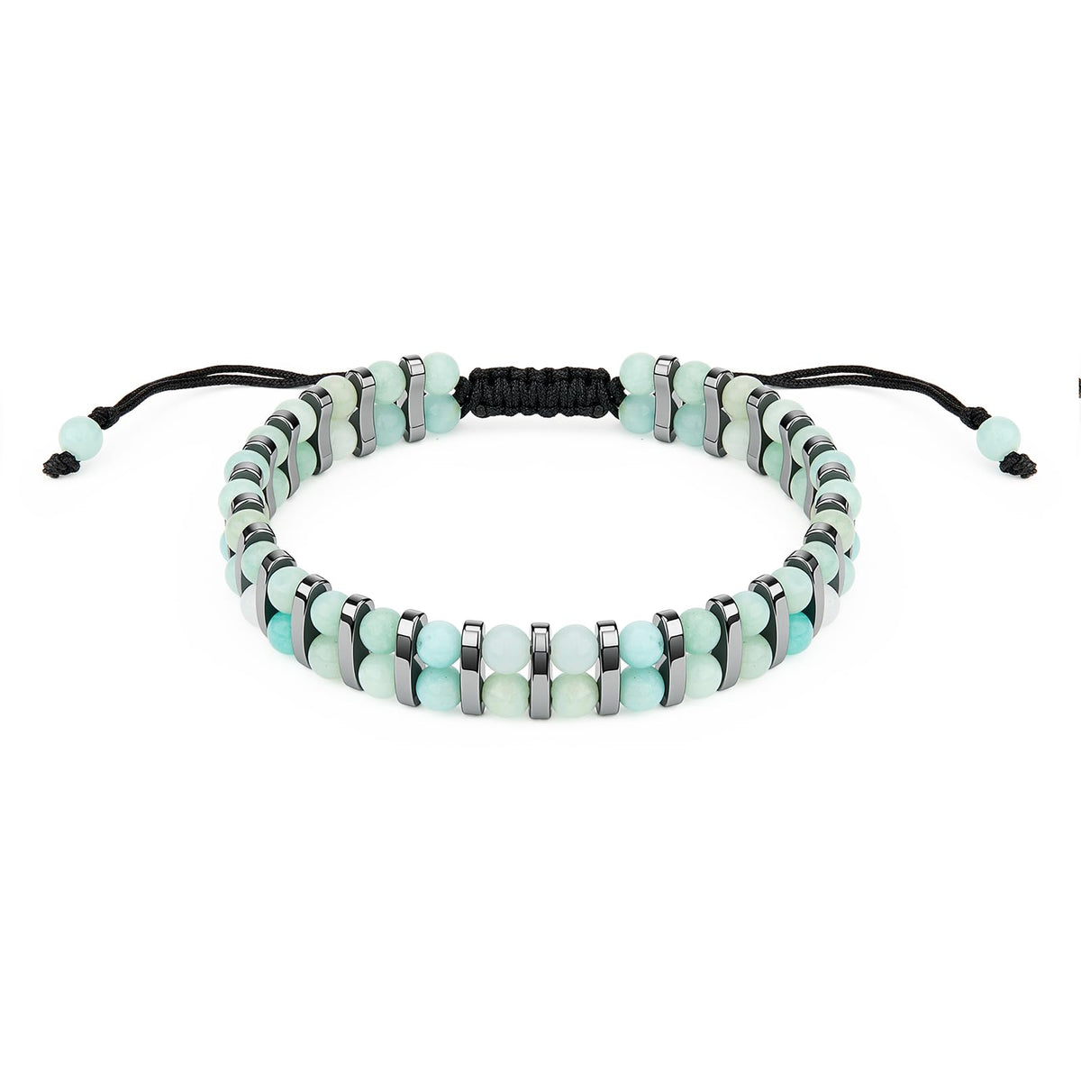 MAIYIDACK Double Row Amazonite Hematite Energy Art Jewelry, 3-in-1 Triple Protection Bracelet for Courage & Communication, Spiritual Men & Women, Reiki Healing Gift (Amazonite)
