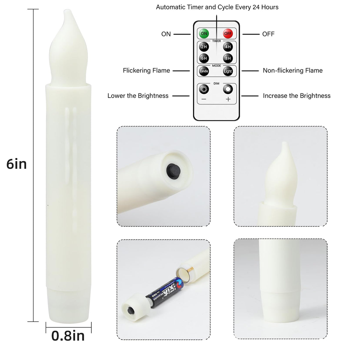MUMCHASI Flameless Candles with Remote, Battery Operated Candlesticks, Led Taper Candles with Timer, Flickering Electric Candleslights for Home Party Christmas Decor H: 6 inches 12 Packs