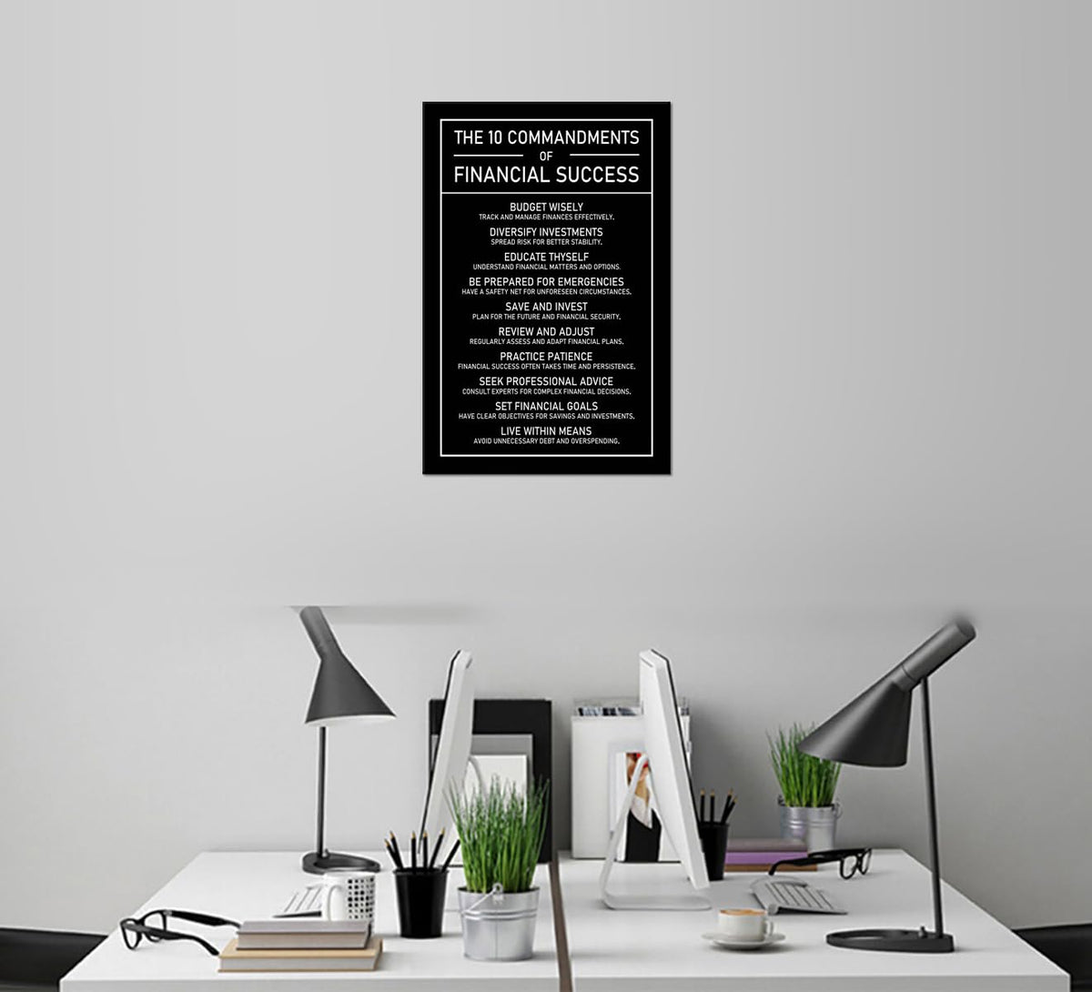 The 10 Commandments Of Financial Success Motivational Wall Art Inspirational Financial Management Quote Canvas Poster Painting Prints for Office Living Room Home Decor Framed Artwork [12''W x 18''H]