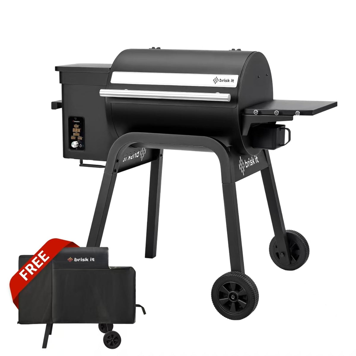 Brisk It Zelos-450 WiFi A.I. Electric Wood Pellet Smoker Grill - Smart Grill With Waterproof Cover– 450 sq.in Cooking Area,7-in-1 Outdoor Grill & Smoker, PID Controller (Up to 500°F), Meat Probe