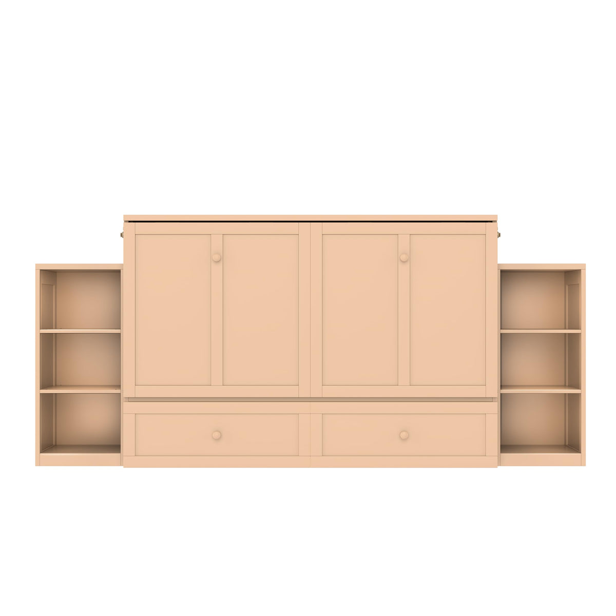DNYN Pine Wood Murphy Bed Cabinet with Dual Multi-Layers Shelves and 2 Storage Drawers for Guest Room/Home Office, Space-Saving Foldable Bed Frame, No Box Spring Needed