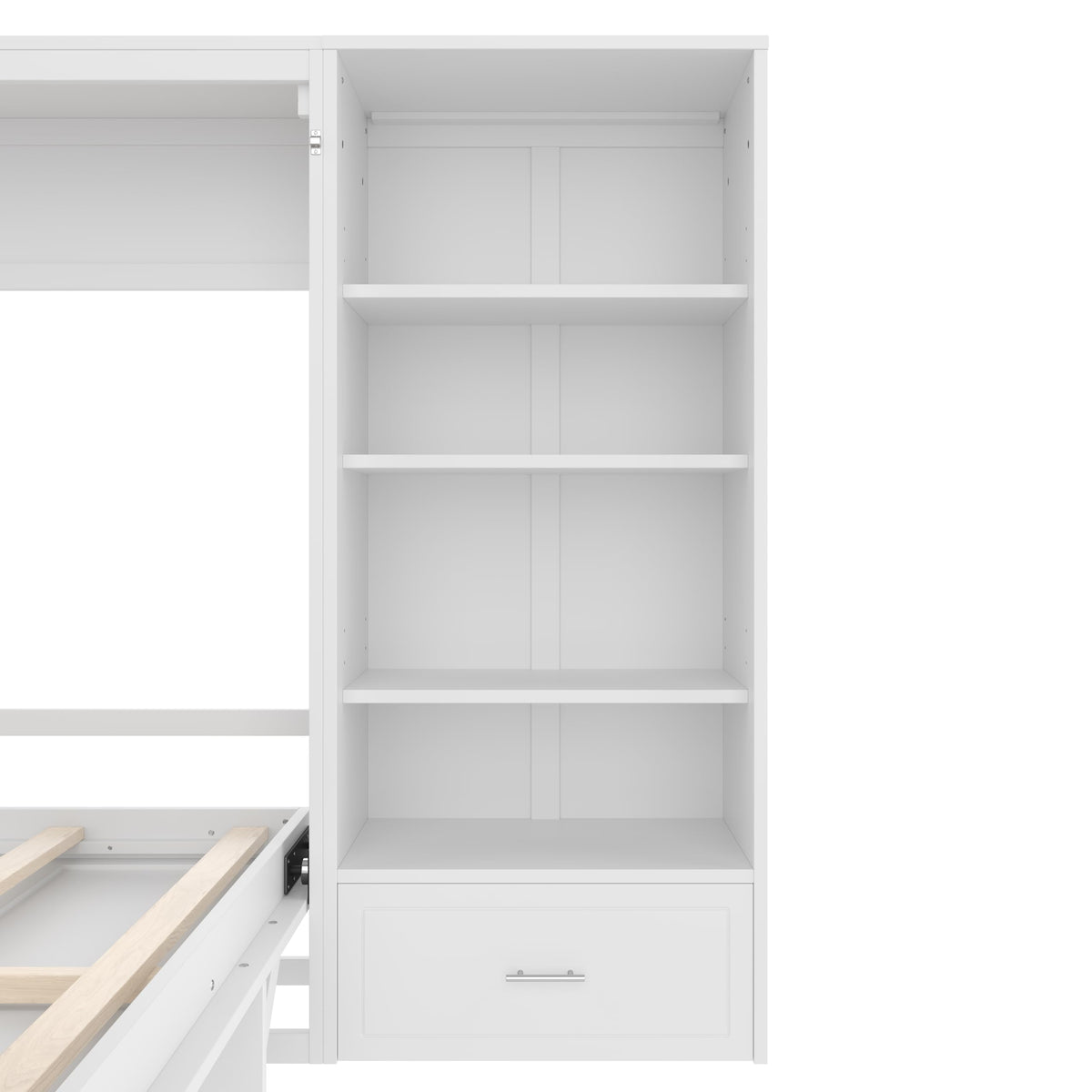 Murphy Bed Queen,Murphy Bed with Height Adjustable Storage Compartments and Shelf,Wall Bed Frame w/ 1 Drawer, Multifunctional Foldable Platform Bed for Bedroom,Guest Room,White