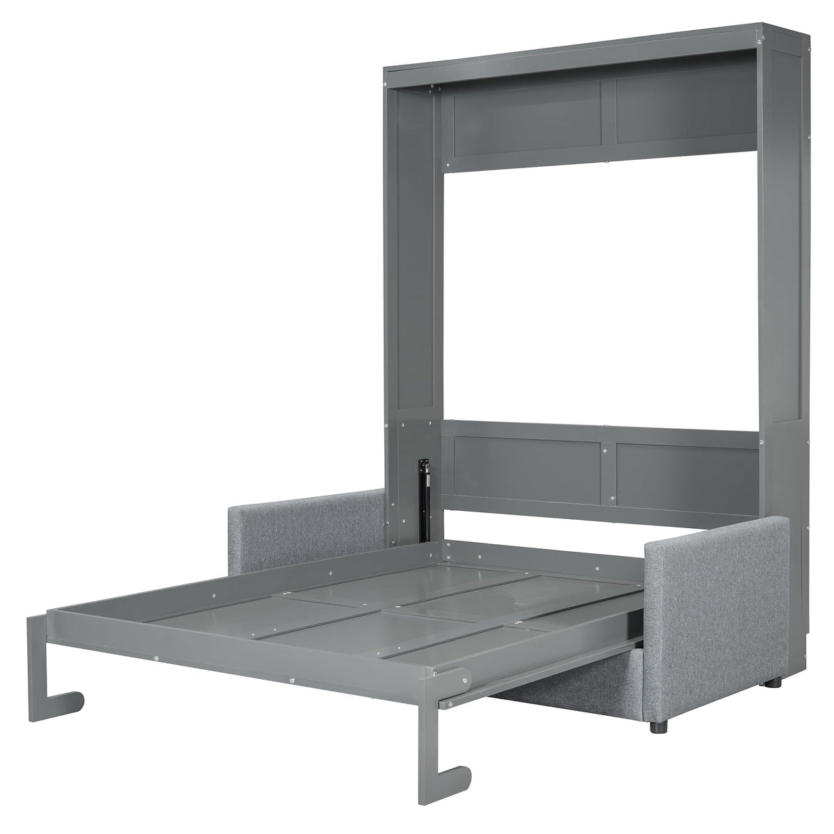 Merax Full Size Murphy Bed, Wood Multi-Function Wallbed with Sofa, Wooden Slat Support for Kids, Teens, Adults, Gray