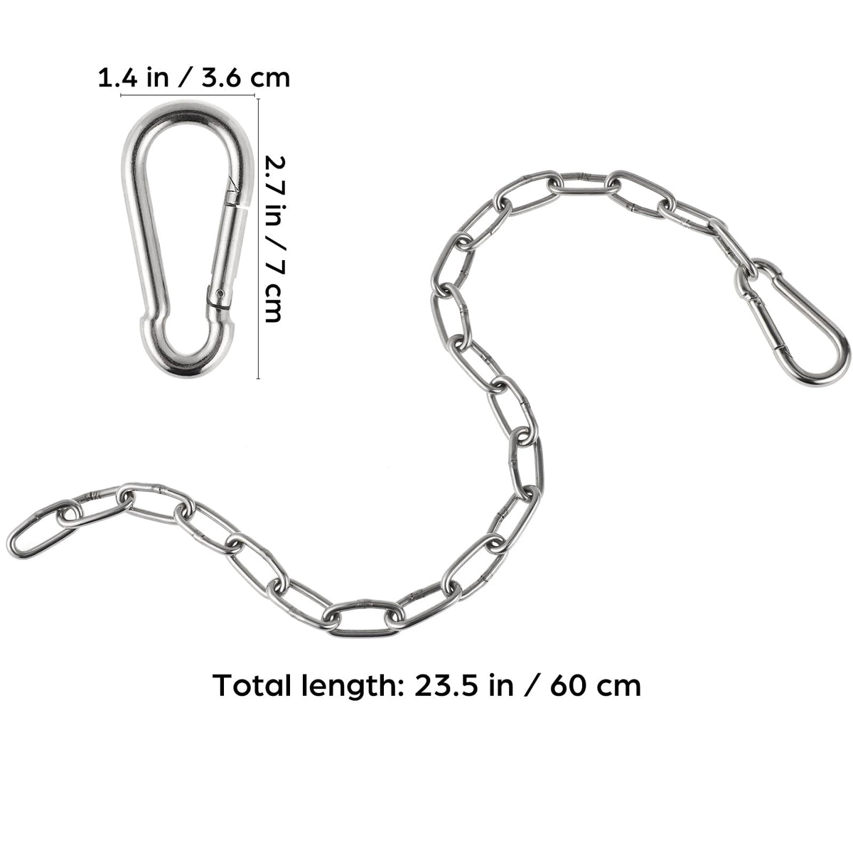 Gym Cable Extension Chain, Silver Iron Metal 23.6 Inch Heavy Duty Extender, Triceps Pulley Machine Home Workout Weight Lifting Punching Bag