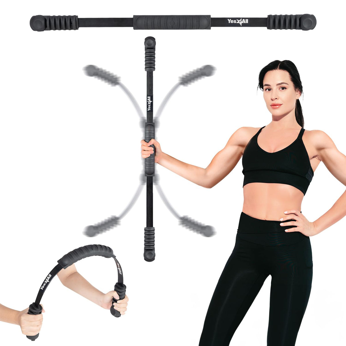 Yes4All Elastic Fitness Exercise Bar, Shake Weight, Body Physical Therapy, Body Bar Equipment for Strength Training Home Gym